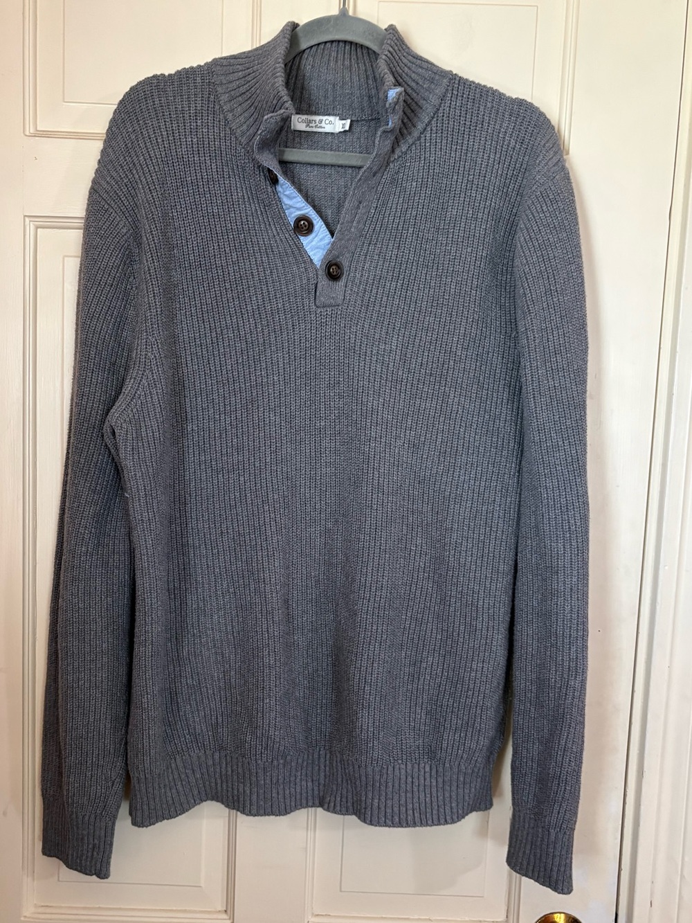 Collars and Co  Kennebunkport 3 Button Sweater Gray Cotton Pullover X-Large